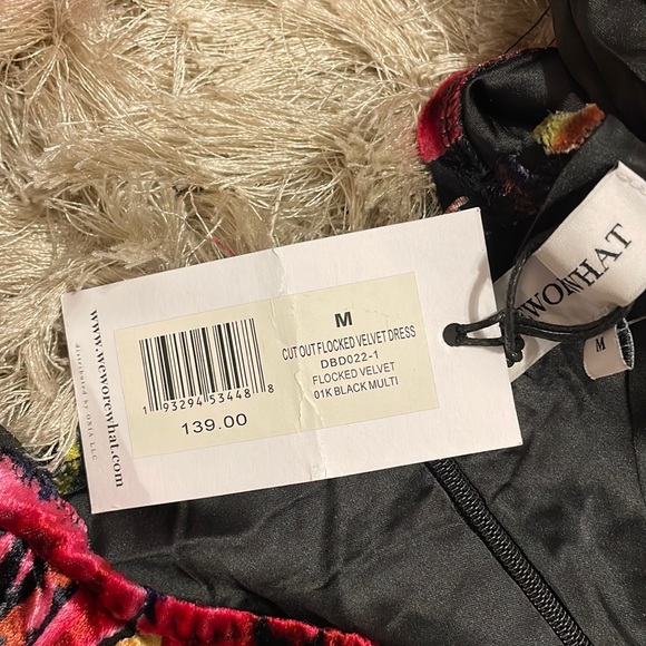 Cut Out Flocked Velvet Dress in Black Multi - Picture 11 of 11